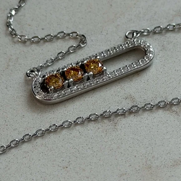 Sterling Silver Moissanite Necklace w/Round Brilliant Golden Yellow Stones ~ NWT - Picture 6 of 13